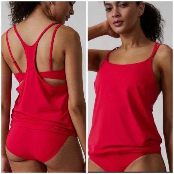 Athleta 34B / 34C Seascape Bra Cup Tankini Bikini Top Red - Picture 1 of 7
